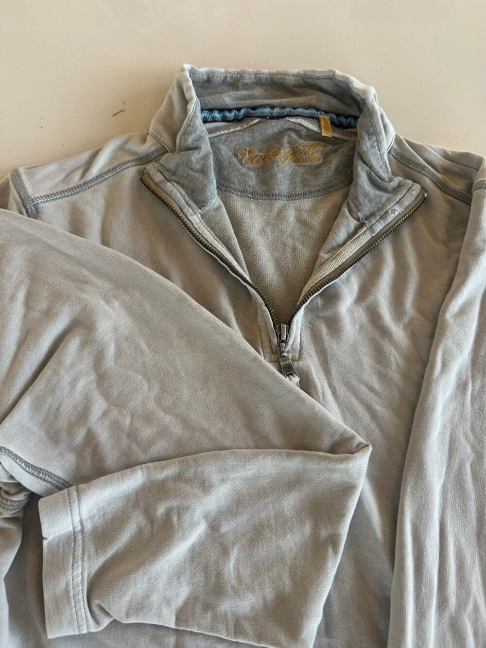 True Grit Quarter Zip Pullover Size L Light Gray Cotton Shirt